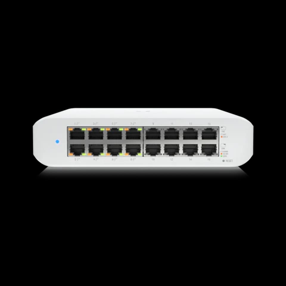 UniFi Switch Lite 16 PoE 交換器 | 16埠 Gigabit PoE 網管型交換機 | Ubiquiti 靜音輕巧交換器