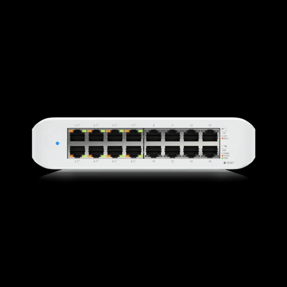 UniFi Switch Lite 16 PoE 交換器 | 16埠 Gigabit PoE 網管型交換機 | Ubiquiti 靜音輕巧交換器