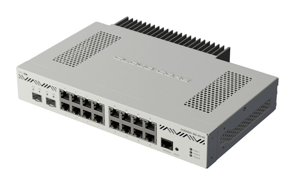 MikroTik CCR2004-16G-2S+PC 高效能企業級路由器 | 16埠Gigabit + 2埠10G SFP+ | ARM64處理器 | 雙電源 | 專業ISP與企業核心交換機